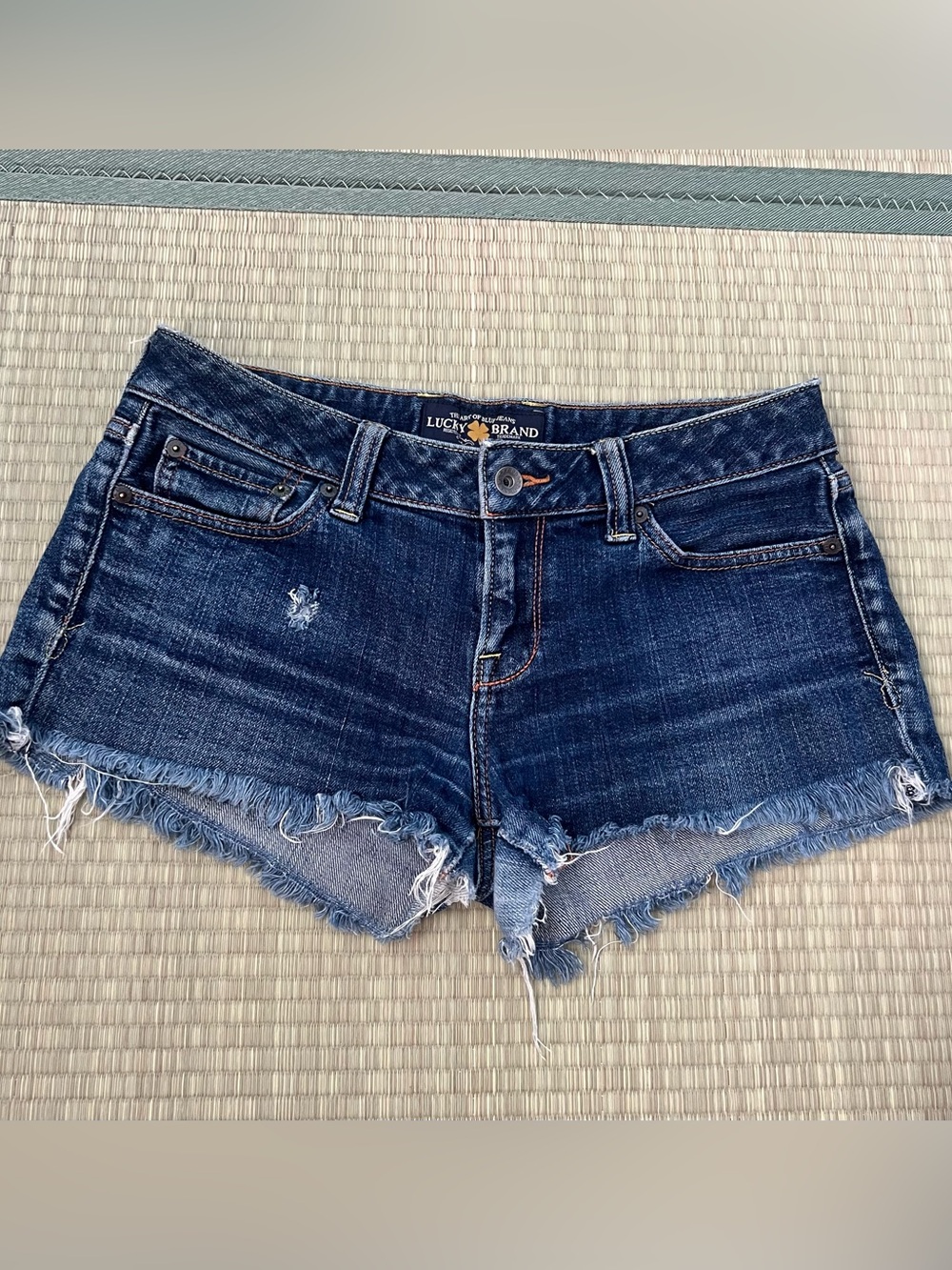 Y2K Lucky Brand Lola Skinny Cutoff Denim Shorts Size 28 Low Rise Distressed